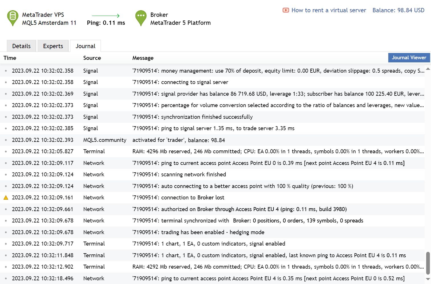 The VPS \ Log section The VPS \ Log section