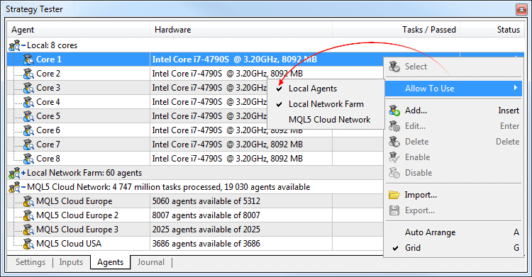 Use of the MQL5 Cloud Network in the Strategy Tester Use of the MQL5 Cloud Network in the Strategy Tester