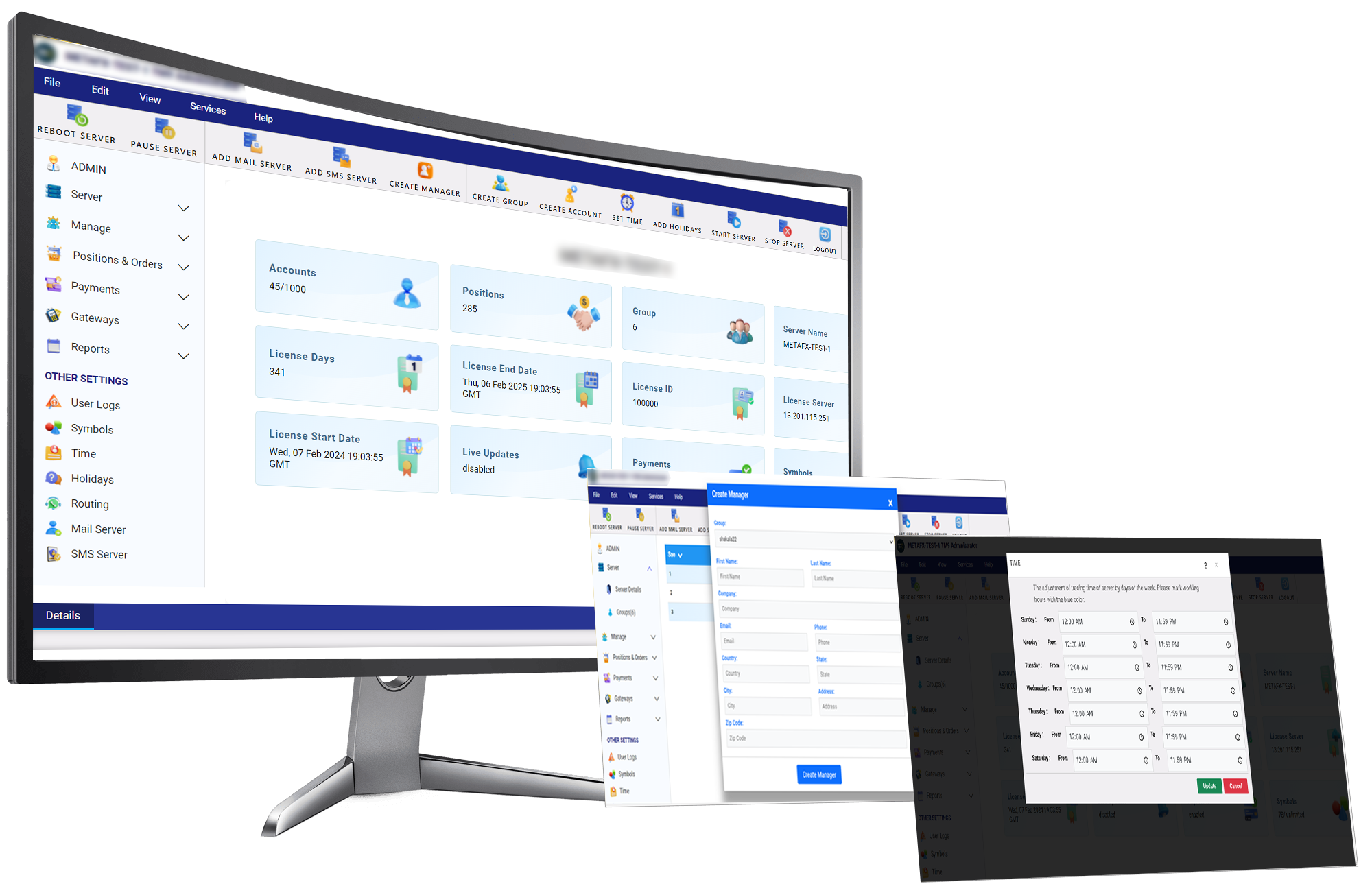 Manage funds, financial instruments, access levels, along with other parameters via the administrator terminal